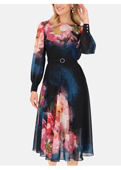 Sukienka granatowa w kwiaty z długim rękawem Potis & Verso Paloma ze sklepu Eye For Fashion w kategorii Sukienki - zdjęcie 160319681