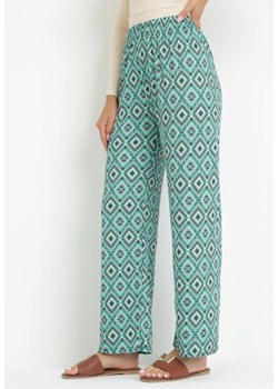 Zielone Szerokie Spodnie w Fantazyjny Print Gindelia ze sklepu Born2be Odzież w kategorii Spodnie damskie - zdjęcie 160352802