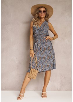 Niebieska Wiskozowa Sukienka z Gumką w Talii i Rozkloszowanym Dołem Marone ze sklepu Renee odzież w kategorii Sukienki - zdjęcie 160409863