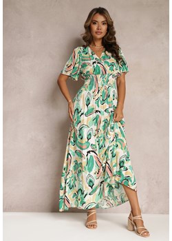 Zielona Kopertowa Sukienka Maxi z Krótkimi Rękawami i Gumką w Talii z Wiskozy Metyllis ze sklepu Renee odzież w kategorii Sukienki - zdjęcie 160409963