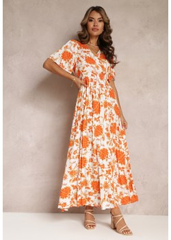 Pomarańczowa Rozkloszowana Sukienka Maxi w Kwiaty z Wiskozy Manishie ze sklepu Renee odzież w kategorii Sukienki - zdjęcie 160409973