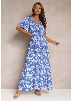 Niebieska Kopertowa Sukienka Maxi z Gumką w Pasie i Wiązaniem na Plecach Dangela ze sklepu Renee odzież w kategorii Sukienki - zdjęcie 160409983