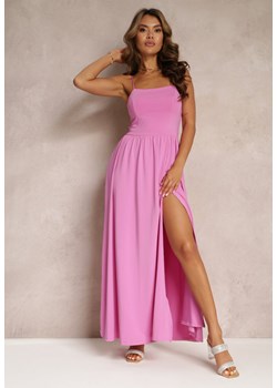 Różowa Rozkloszowana Sukienka Maxi na Cienkich Ramiączkach z Rozporkiem Weslyn ze sklepu Renee odzież w kategorii Sukienki - zdjęcie 160410113