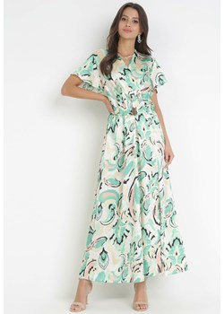 Zielona Rozkloszowana Sukienka Maxi z Kopertowym Dekoltem i Gumką w Pasie Nildena ze sklepu Born2be Odzież w kategorii Sukienki - zdjęcie 160410313