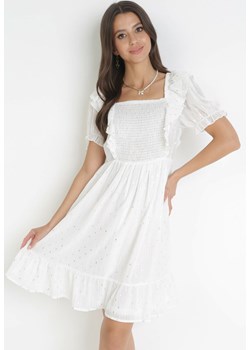 Biała Sukienka Mini z Falbankami przy Rękawach i Gumką w Pasie Nevitta ze sklepu Born2be Odzież w kategorii Sukienki - zdjęcie 160410333