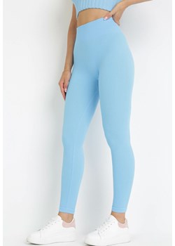 Jasnoniebieskie Prążkowane Legginsy Saleen ze sklepu Born2be Odzież w kategorii Spodnie damskie - zdjęcie 160410502
