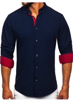 Koszula męska elegancka z długim rękawem granatowo-bordowa Bolf 5722-1 ze sklepu Denley w kategorii Koszule męskie - zdjęcie 160413580