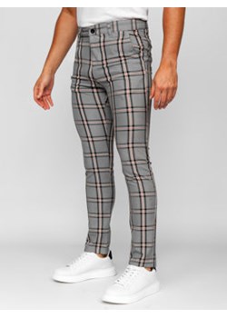Szare spodnie materiałowe chinosy w kratę męskie Denley 0053 ze sklepu Denley w kategorii Spodnie męskie - zdjęcie 160413590