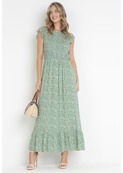 Zielona Rozkloszowana Sukienka Maxi w Kwiaty Ocoletta ze sklepu Born2be Odzież w kategorii Sukienki - zdjęcie 160488160