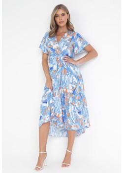 Niebieska Rozkloszowana Sukienka z Wiskozy Vainna ze sklepu Born2be Odzież w kategorii Sukienki - zdjęcie 160488170