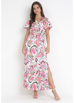 Różowa Rozkloszowana Sukienka Maxi z Kopertowym Dekoltem i Gumką w Pasie Nildena ze sklepu Born2be Odzież w kategorii Sukienki - zdjęcie 160488200