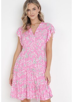 Różowa Sukienka Rozkloszowana z Falbankami Pillia ze sklepu Born2be Odzież w kategorii Sukienki - zdjęcie 160488280