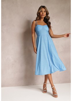 Niebieska Rozkloszowana Sukienka Midi w Kropki na Ramiączkach Mabella ze sklepu Renee odzież w kategorii Sukienki - zdjęcie 160488540