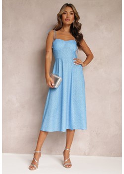 Niebieska Rozkloszowana Sukienka Midi w Kropki na Ramiączkach Mabella ze sklepu Renee odzież w kategorii Sukienki - zdjęcie 160488541