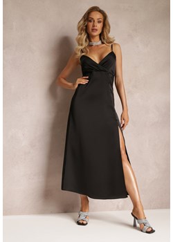 Czarna Taliowana Sukienka Maxi na Cienkich Ramiączkach z Rozcięciem Samiksa ze sklepu Renee odzież w kategorii Sukienki - zdjęcie 160802283
