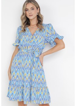 Niebieska Sukienka z Falbanką i Gumką w Pasie Nasil ze sklepu Born2be Odzież w kategorii Sukienki - zdjęcie 160802392