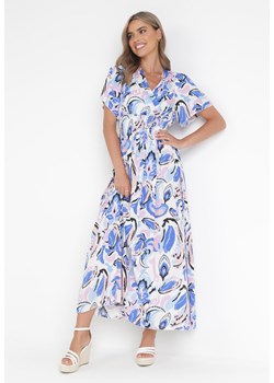 Niebieska Wiskozowa Sukienka Maxi z Kopertowym Dekoltem i Gumką w Pasie Thelisa ze sklepu Born2be Odzież w kategorii Sukienki - zdjęcie 160802543