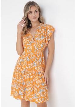 Pomarańczowa Sukienka Rozkloszowana z Falbankami Pillia ze sklepu Born2be Odzież w kategorii Sukienki - zdjęcie 160802703