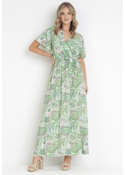 Jasnozielona Rozkloszowana Sukienka Maxi z Wiskozy Duslia ze sklepu Born2be Odzież w kategorii Sukienki - zdjęcie 160802713