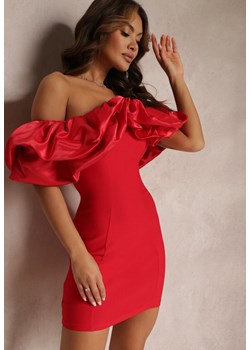 Czerwona Dopasowana Sukienka Mini z Falbanami Denime ze sklepu Renee odzież w kategorii Sukienki - zdjęcie 160811364