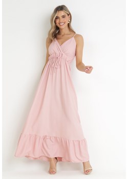 Jasnoróżowa Gładka Sukienka Maxi z Marszczoną Elastyczną Talią Tenawa ze sklepu Born2be Odzież w kategorii Sukienki - zdjęcie 160820662