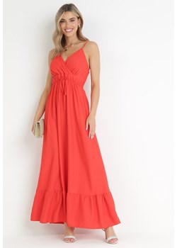 Czerwona Gładka Sukienka Maxi z Marszczoną Elastyczną Talią Tenawa ze sklepu Born2be Odzież w kategorii Sukienki - zdjęcie 160820672