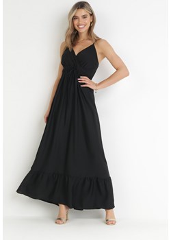 Czarna Gładka Sukienka Maxi z Marszczoną Elastyczną Talią Tenawa ze sklepu Born2be Odzież w kategorii Sukienki - zdjęcie 160820682