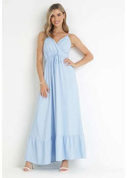 Jasnoniebieska Gładka Sukienka Maxi z Marszczoną Elastyczną Talią Tenawa ze sklepu Born2be Odzież w kategorii Sukienki - zdjęcie 160822932