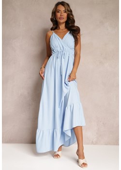 Jasnoniebieska Długa Sukienka Maxi z Falbaną na Dole i Gumką w Talii Sherrie ze sklepu Renee odzież w kategorii Sukienki - zdjęcie 160823184