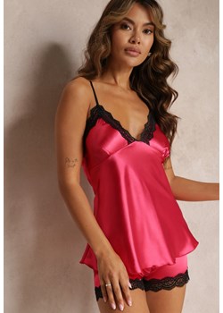Różowy 2-częściowy Komplet Piżamowy Satynowy z Koronkowymi Wstawkami Civita ze sklepu Renee odzież w kategorii Piżamy damskie - zdjęcie 160830822
