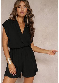 Czarny Krótki Kombinezon z Kopertowym Dekoltem z Wiskozy Ariamia ze sklepu Renee odzież w kategorii Kombinezony damskie - zdjęcie 160830960