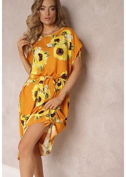 Pomarańczowa Długa Sukienka z Wiskozy w Słoneczniki z Wiązaniem w Talii Kolita ze sklepu Renee odzież w kategorii Sukienki - zdjęcie 160886934