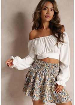 Beżowa Spódnica Mini z Gumkami w Talii i Falbankami w Kwiaty Dobbina ze sklepu Renee odzież w kategorii Spódnice - zdjęcie 160887020
