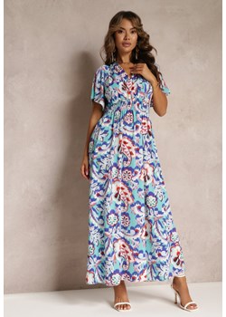 Niebieska Sukienka Maxi z Gumkami w Talii i Wiązaniem na Plecach Sanbava ze sklepu Renee odzież w kategorii Sukienki - zdjęcie 160887040