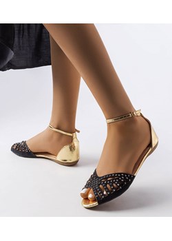 Czarne ażurowe sandały z cyrkoniami Aubrette ze sklepu gemre w kategorii Sandały damskie - zdjęcie 160898563