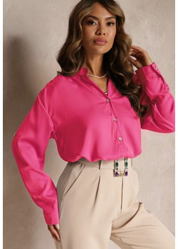 Różowa Wiskozowa Koszula z Podpinanymi Rękawami i Dłuższym Tyłem Scilli ze sklepu Renee odzież w kategorii Koszule damskie - zdjęcie 160902532