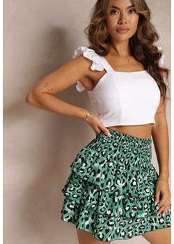 Zielona Spódnica Mini w Panterkę z Falbanami Tematea ze sklepu Renee odzież w kategorii Spódnice - zdjęcie 160903854
