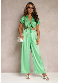 Zielony 2-częściowy Komplet z Długimi Nogawkami i Ozdobnym Wiązaniem  Fidansa ze sklepu Renee odzież w kategorii Komplety i garnitury damskie - zdjęcie 160903924