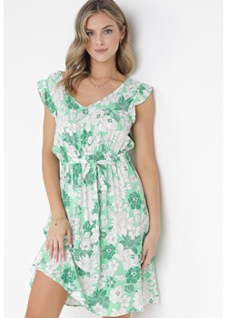 Zielona Sukienka z Wiskozy w Kwiaty Fannio ze sklepu Born2be Odzież w kategorii Sukienki - zdjęcie 160904140