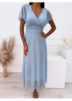 Błękitna Sukienka z Kopertowym Dekoltem ze sklepu ModnaKiecka.pl w kategorii Sukienki - zdjęcie 160904493