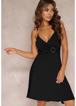 Czarna Rozkloszowana Sukienka z Klamrą i Łańcuszkami Elverna ze sklepu Renee odzież w kategorii Sukienki - zdjęcie 160907251
