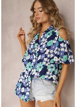 Niebieska Koszula Open Shoulder w Kwiatowy Print Veconda ze sklepu Renee odzież w kategorii Koszule damskie - zdjęcie 160907261
