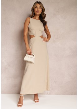 Beżowa Sukienka Maxi z Wycięciami i Wiązaniem na Plecach Madissa ze sklepu Renee odzież w kategorii Sukienki - zdjęcie 160907344