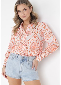 Pomarańczowo-Biały Bawełniany 2-Częściowy Komplet Koszula na Guziki i Szorty w Modny Print Monames ze sklepu Born2be Odzież w kategorii Komplety i garnitury damskie - zdjęcie 160907464
