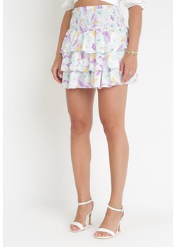 Fioletowa Spódnica Mini z Falbankami w Kwiatki Quartilla ze sklepu Born2be Odzież w kategorii Spódnice - zdjęcie 160909052