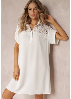 Biała Koszulowa Sukienka z Ozdobną Koronką i Krótkim Rękawem Cinzia ze sklepu Renee odzież w kategorii Sukienki - zdjęcie 160920720