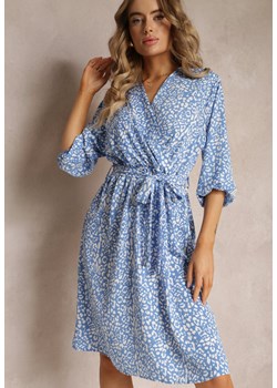 Niebieska Rozkloszowana Sukienka Midi z Kopertowym Dekoltem Orsola ze sklepu Renee odzież w kategorii Sukienki - zdjęcie 160920740