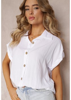 Biała Wiskozowa Koszula z Krótkimi Podwijanymi Rękawami Skylane ze sklepu Renee odzież w kategorii Koszule damskie - zdjęcie 160920853