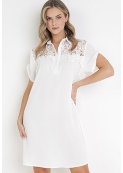 Biała Koszulowa Sukienka z Koronką Jetana ze sklepu Born2be Odzież w kategorii Sukienki - zdjęcie 160921123