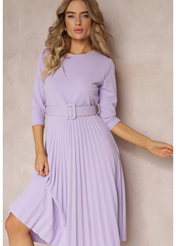 Fioletowa Sukienka Plisowana z Paskiem Valfe ze sklepu Renee odzież w kategorii Sukienki - zdjęcie 160923624
